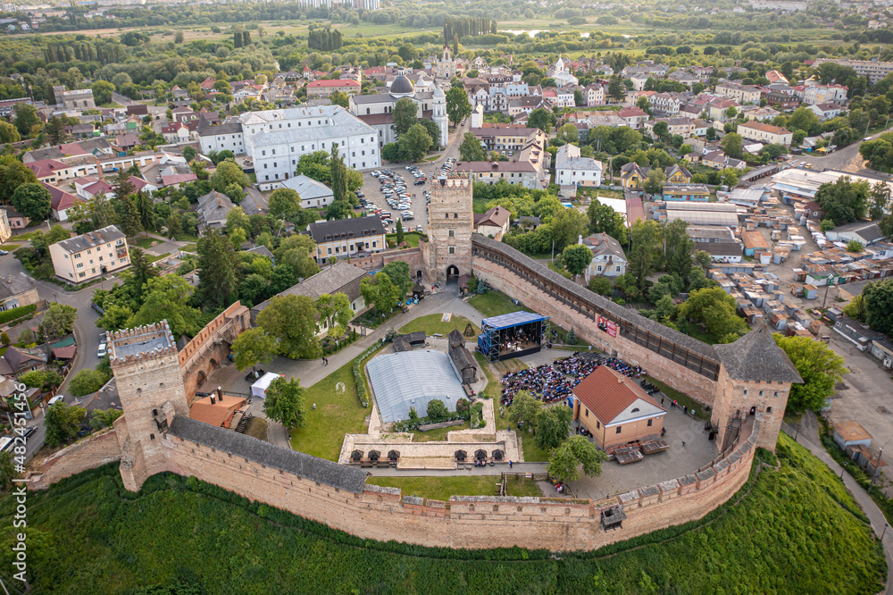 Aerial view on Lubart's castle in Lutsk, Ukraine from drone