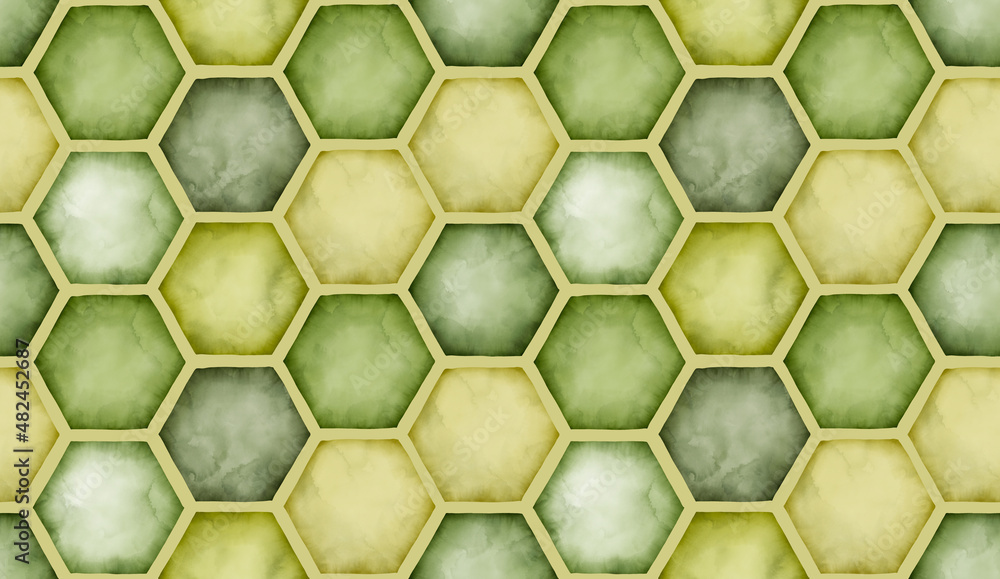 Watercolor geometrical honeycomb seamless pattern. Wallpaper in shades of green Watercolor geometrical honeycomb seamless pattern. Wallpaper in shades of green