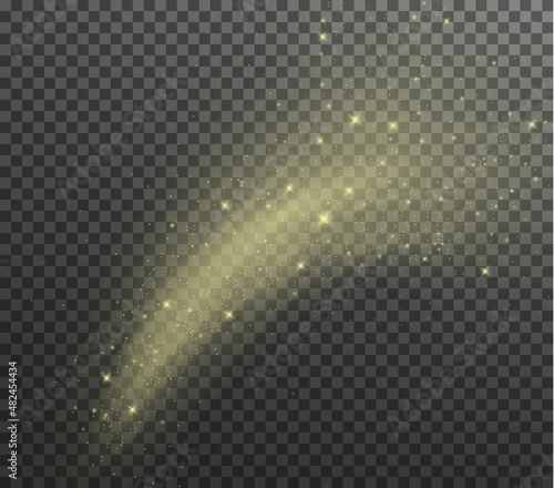 Cold winter wind texture. Holiday vector blizzard. Christmas effect of a cold blizzard. Vector PNG. Light cloud golden with light dust particles. 