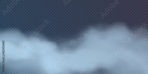 Vector isolated smoke PNG. Blue smoke texture on a transparent black background. Special effect of steam, smoke, fog, clouds. 