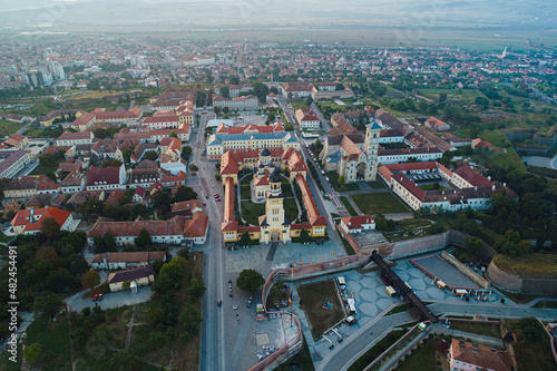 Aerial view of Alba Iulia city and fortress from Transylvania during autumn sunrise