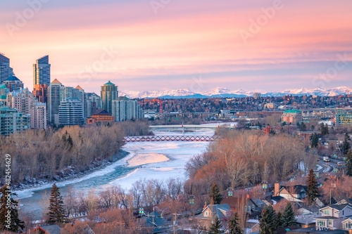 Sunrise Over The Downtown Calgary River Valley