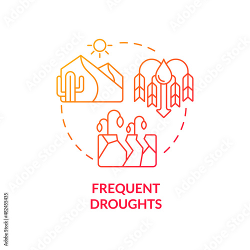 Frequent droughts red gradient concept icon. Effects of climate change abstract idea thin line illustration. Isolated outline drawing. Editable stroke. Roboto-Medium, Myriad Pro-Bold fonts used