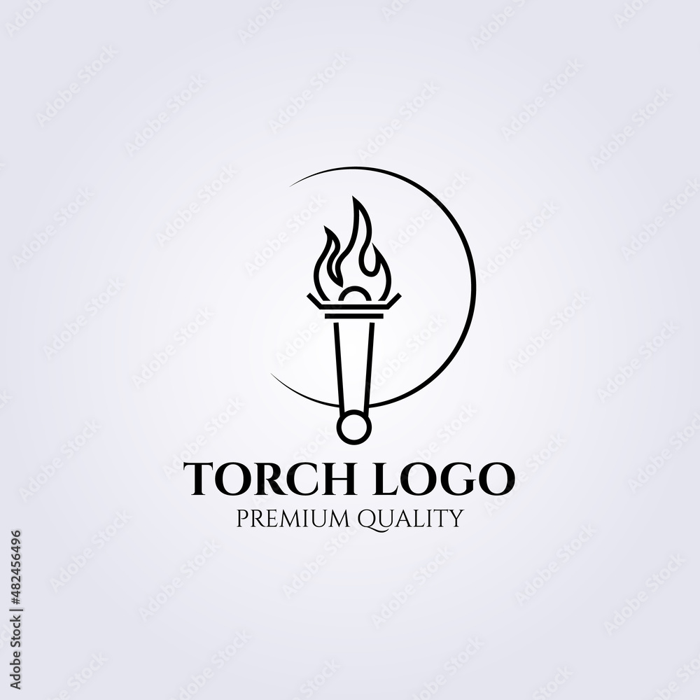Fire torch logo vector illustration design, line art logo minimalist circle emblem Fire torch logo vector illustration design, line art logo minimalist circle emblem