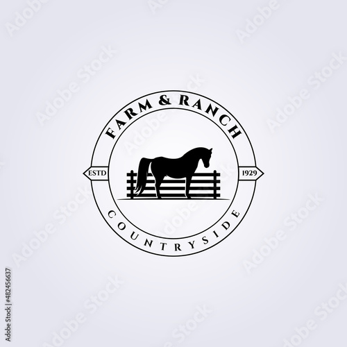 Farm and Ranch logo vector illustration design, fence horse logo vintage