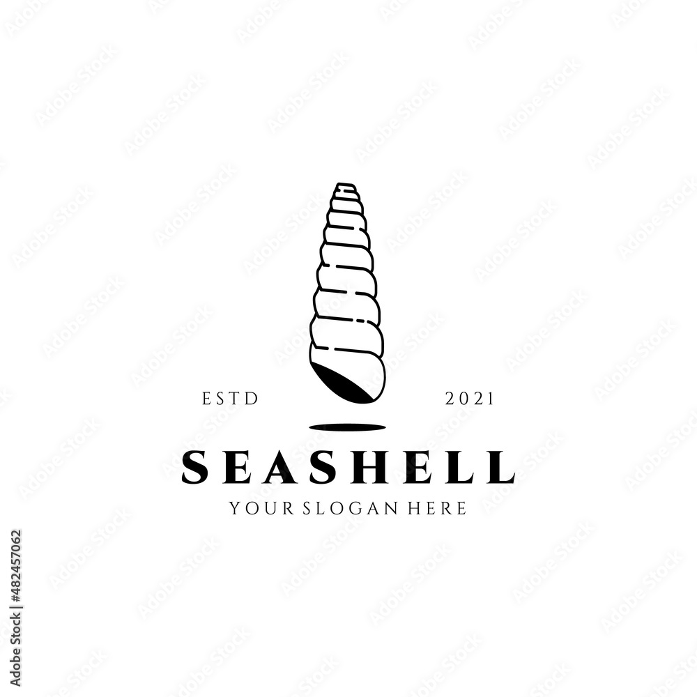seashell logo vector illustration template design, line art premium shell logo