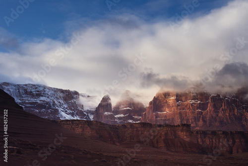 Marble Canyon in Arizona. Reddish landscape of the grand canyon of colorado. Erosion of the Colorado River on the East Coast of the United States. Travel and vacation concept