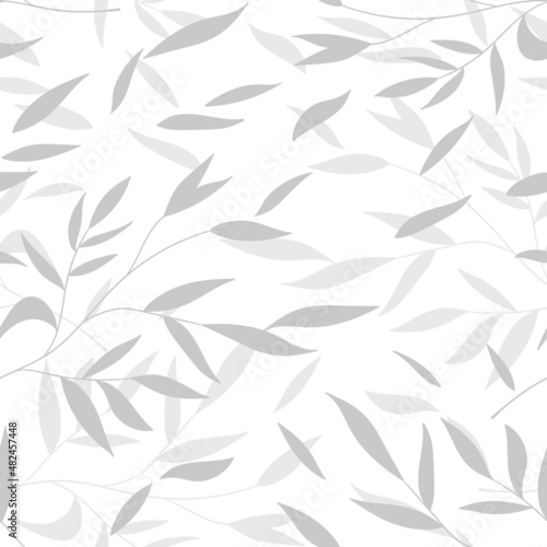 Floral seamless with hand drawn leaves. Cute autumn black and white background. Tropic grass branches. Modern floral compositions. Fashion vector illustration for wallpaper, poster, fabric, textile © Alla