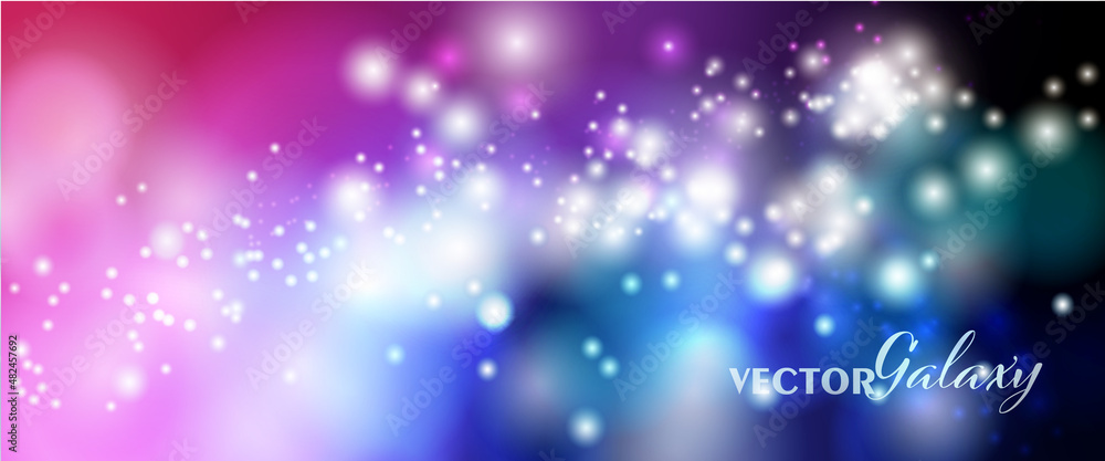 Magical color galaxy. Space background ,realistic nebula and lots of shining stars. Infinite universe and starry night. Colorful cosmos with stardust and the Milky Way. Vector illustration.