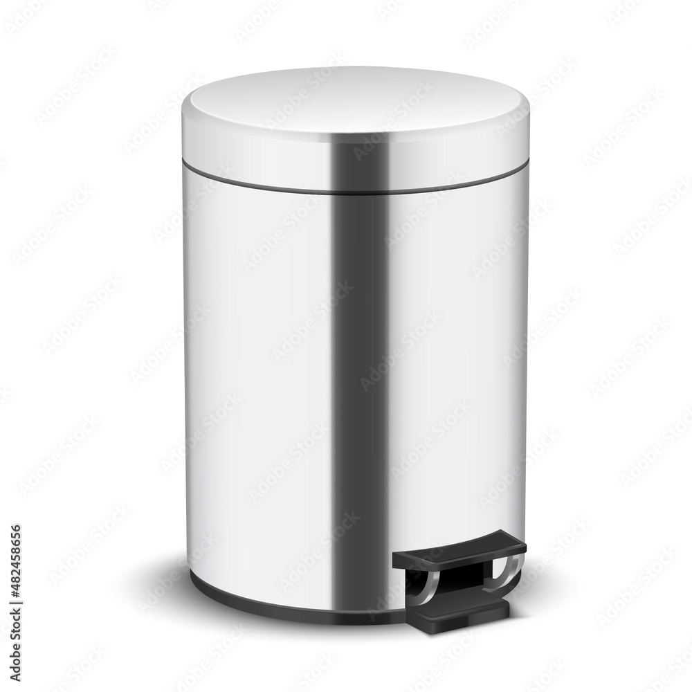 Metallic realistic trash can vector illustration. Stainless steel cylindrical garbage container Metallic realistic trash can vector illustration. Stainless steel cylindrical garbage container
