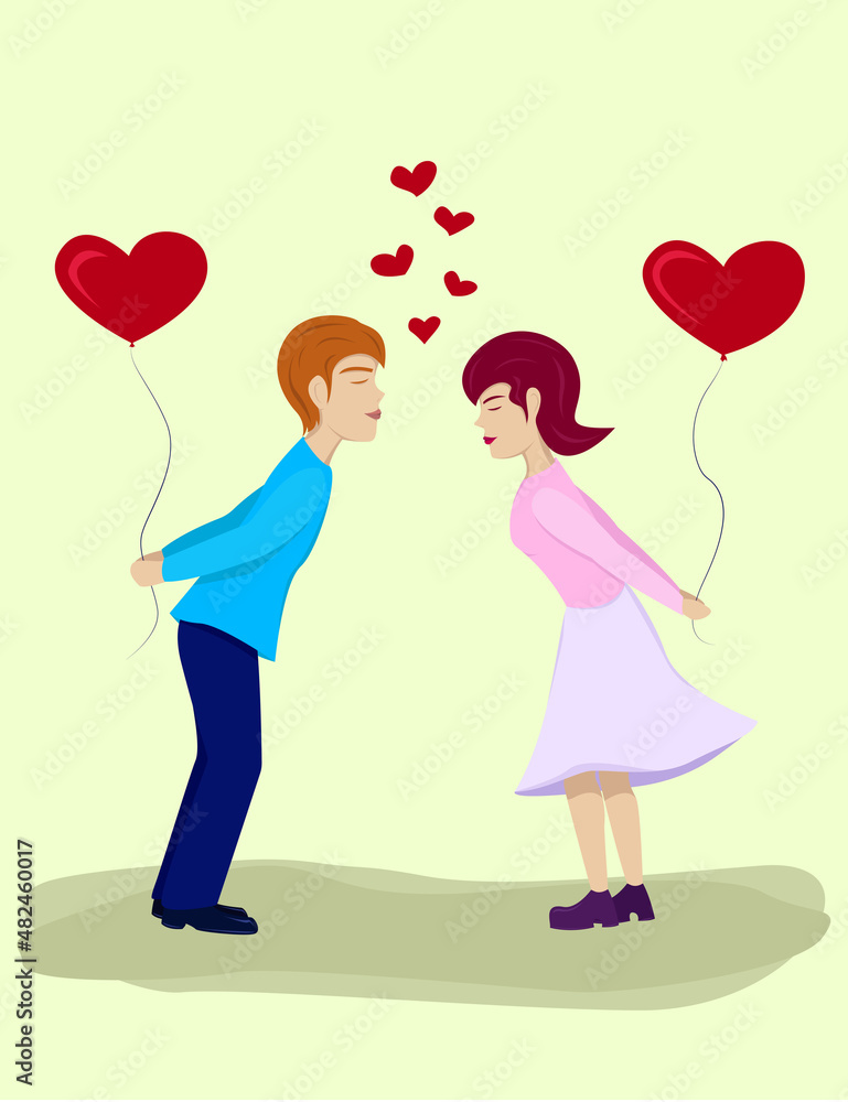 Man and woman in love with balloons, valentine's day card Man and woman in love with balloons, valentine's day card