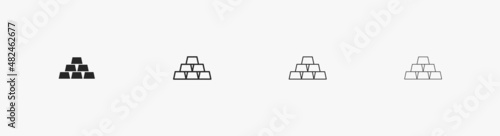 Gold stack linear vector sign. Gold bars pyramid line icon. Stack of gold ingots outline vector icon. Gold logo outline icon with editable stroke
