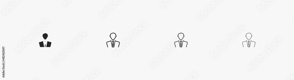 Man line icon. Linear male avatar for business isolated on white background. Linear black man silhouette for work and profile vector. Member and person with tie flat pictogram. User vector Man line icon. Linear male avatar for business isolated on white background. Linear black man silhouette for work and profile vector. Member and person with tie flat pictogram. User vector