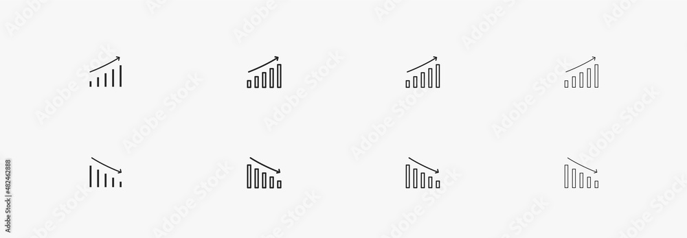 chart and decrease arrow icon on black and white... Chart vector icon. Infographic and statistics for business and ...