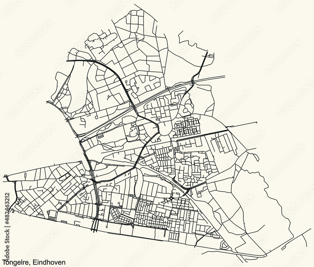 Detailed navigation black lines urban street roads map of the TONGELRE DISTRICT of the Dutch regional capital city Eindhoven, Netherlands on vintage beige background Detailed navigation black lines urban street roads map of the TONGELRE DISTRICT of the Dutch regional capital city Eindhoven, Netherlands on vintage beige background