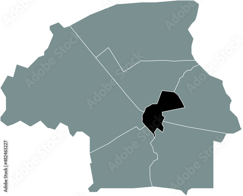Black flat blank highlighted location map of the CENTRUM DISTRICT inside gray administrative map of Eindhoven, Netherlands