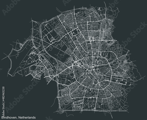 Obraz na plátně Detailed negative navigation white lines urban street roads map of the Dutch reg