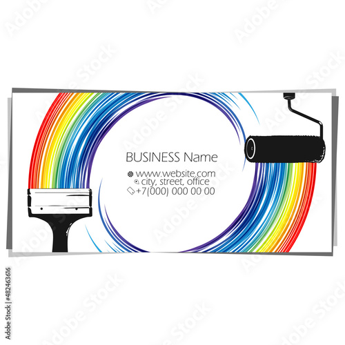 Brush and roller for painting. Business card concept for painter