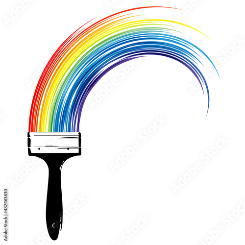 Paint brush with paint. Smears of colored paint. Brush for painter symbol