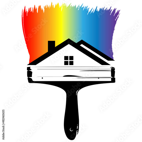 Paint brush with paint. Painting house symbol. Paintbrush silhouette for painter