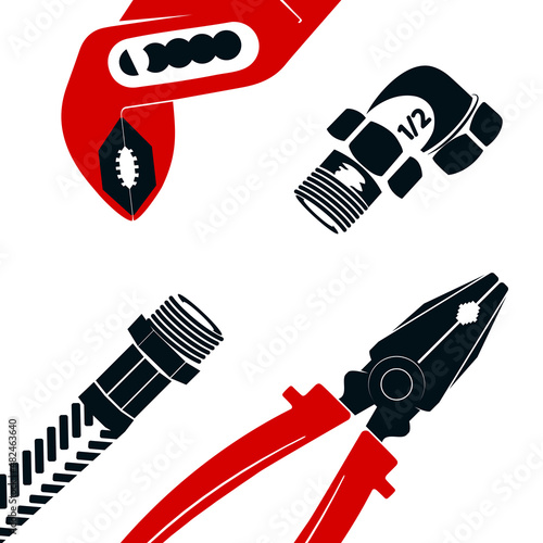 Tool for repair and service of plumbing. Plumbing service banner