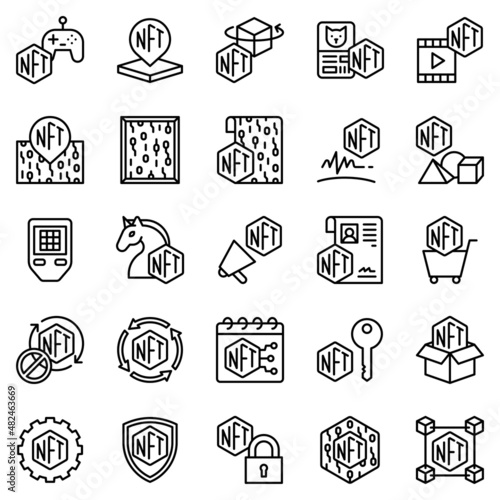 NFT related line icon set 2, vector illustration