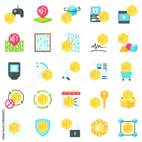 NFT related flat icon set 2, vector illustration