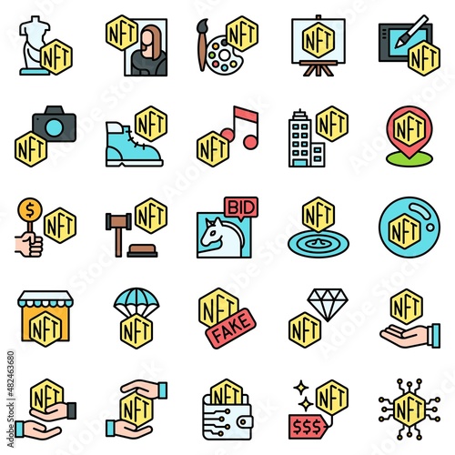 NFT related filled icon set, vector illustration