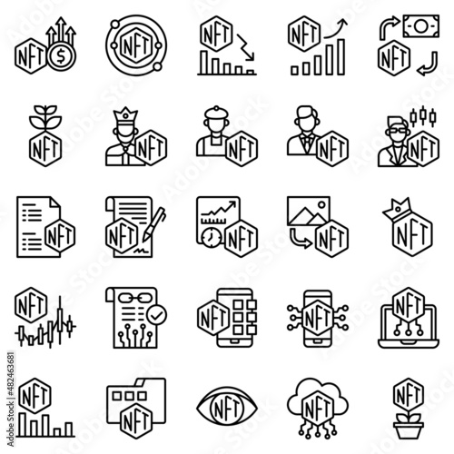 NFT related line icon set 3, vector illustration