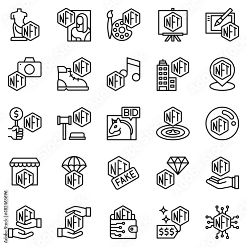 NFT related line icon set, vector illustration