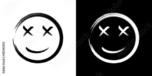 Face smile. Smiley of dead. Brush emoji. Grunge emoticon icon. Cartoon graffiti. Vector