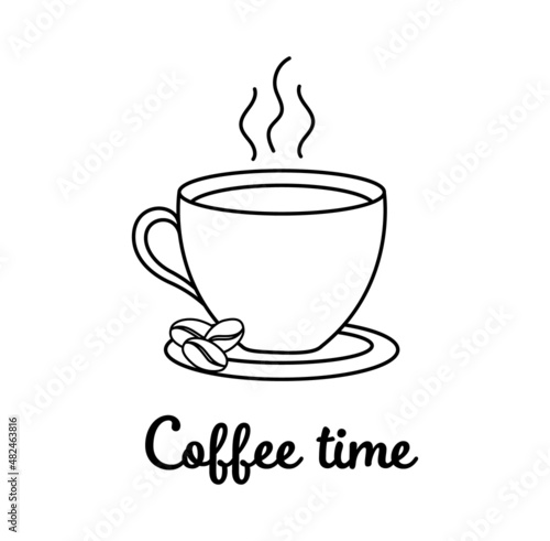 Coffee time icon. Coffee break linear design for cafe, coffeehouse, cafeteria. Espresso cup banner. Hot drink sign for paper menu in restaurant. vector