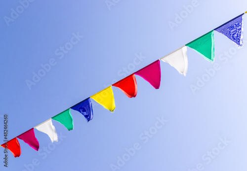 Garland of flags against sky