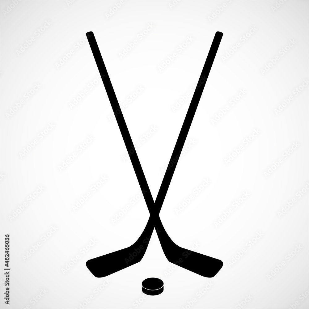 Ice Hockey stick with puck isolated on white background. Flat Icon. Sports Vector illustration Ice Hockey stick with puck isolated on white background. Flat Icon. Sports Vector illustration