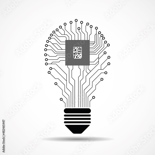 Technology light bulb circuit board with cpu inside. Vector illustration