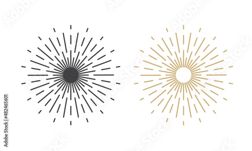 Trendy sun rays hand drawn illustration, retro sun burst shapes, vintage starburst logo, retro labels with sun 