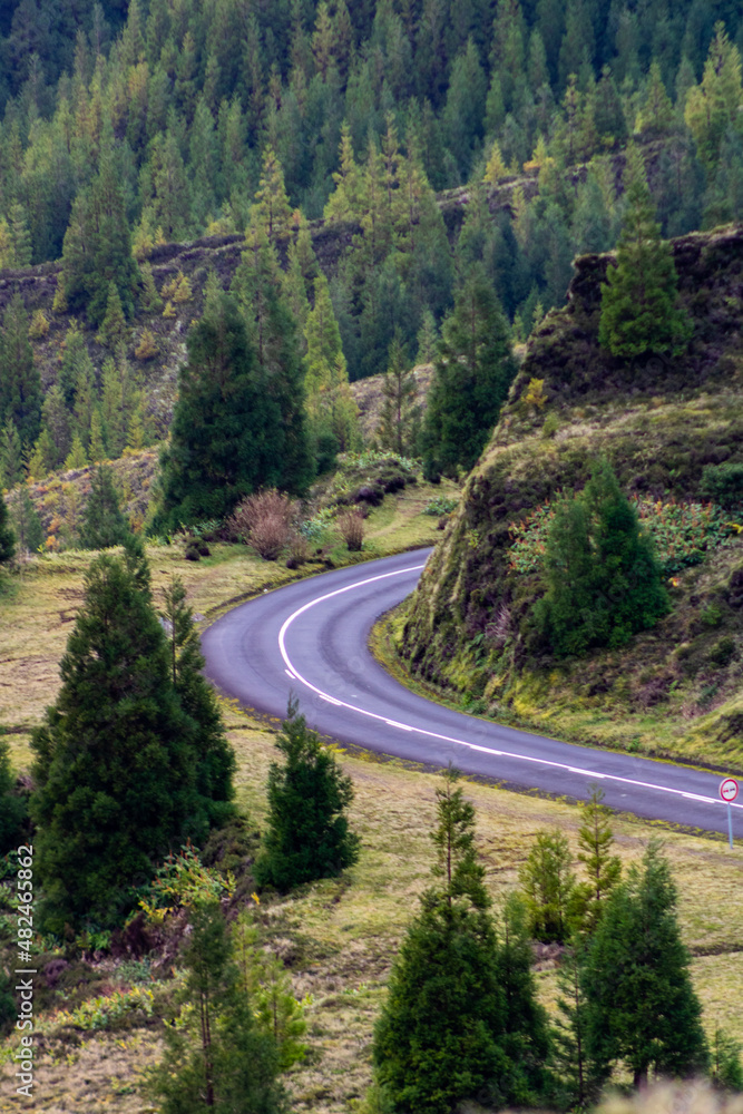 Mysterious road going up in the hills and mountains of the Azores, Sao Miguel