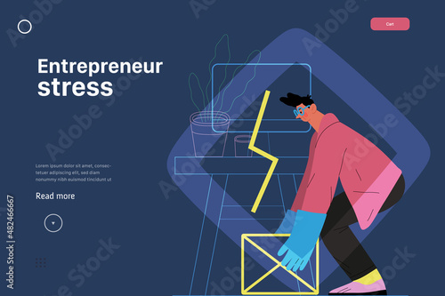 Startup illustration, website landing template Flat line vector modern concept illustration, startup metaphor. Concept of building new business, strategy, company processes. Entrepreneur stress
