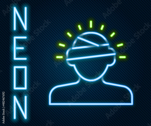 Glowing neon line Concussion, headache, dizziness, migraine icon isolated on black background. Colorful outline concept. Vector