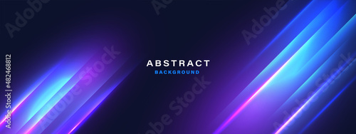 Fotografie, Tablou Abstract technology background with motion neon light effect