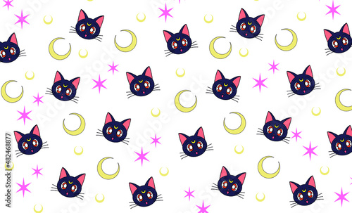 Canvas Print Anime design of Luna Sailor moon colors form seamless pattern set