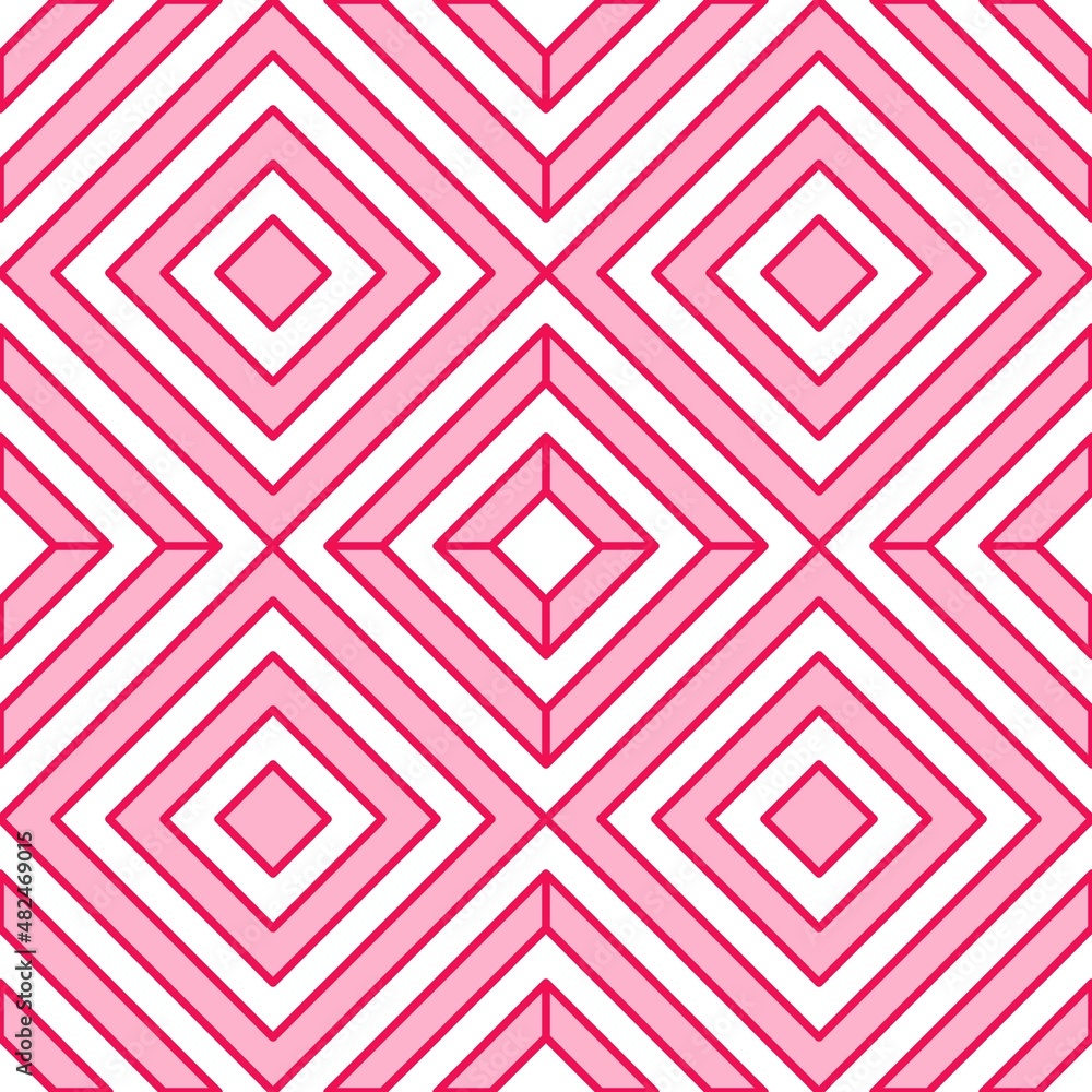 Pink abstract geometric diagonal square seamless pattern on the white background. Vector illustration.	