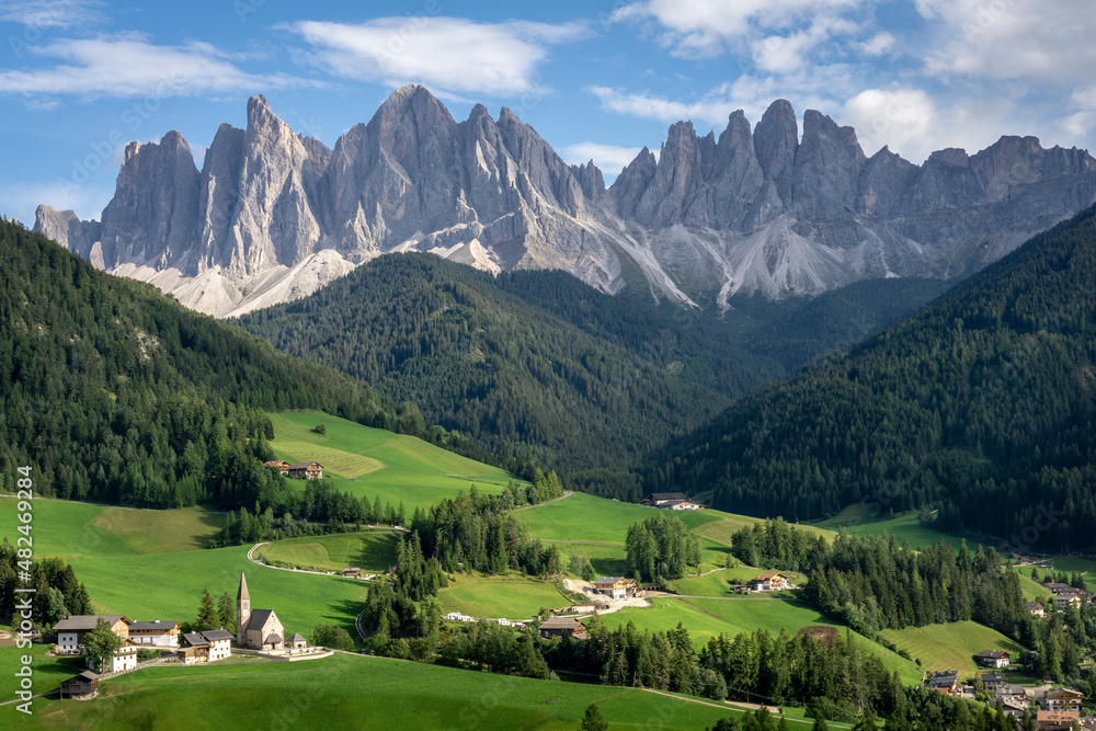 Beautiful picturesque landscape of the village of Santa Maddalena. Dolomites. Italy.