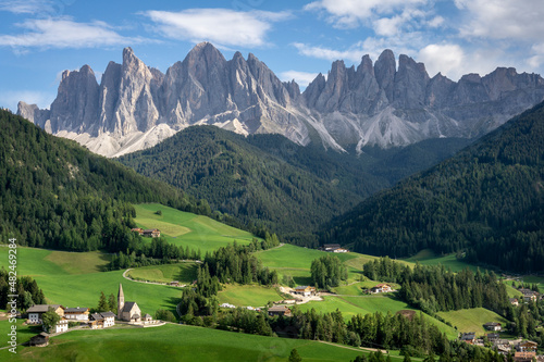 Beautiful picturesque landscape of the village of Santa Maddalena. Dolomites. Italy.