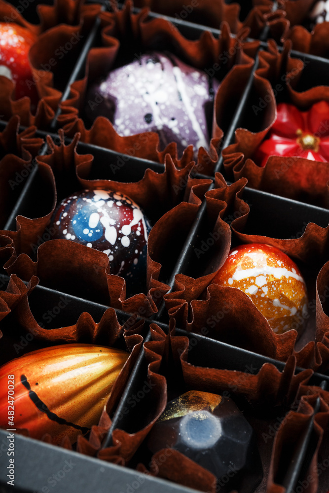 Assorted handmade sweet chocolates in a box