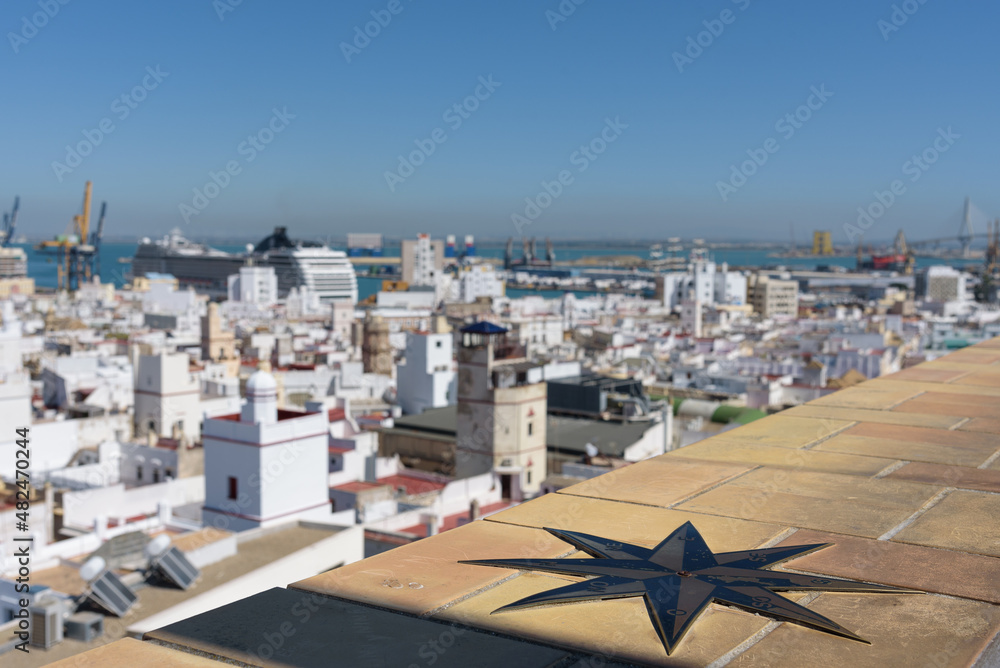 Panoramic view of the old city rooftops from tower Tavira in Cadiz, Andalusia, Spain Panoramic view of the old city rooftops from tower Tavira in Cadiz, Andalusia, Spain