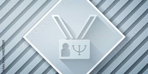 Paper cut Psychology icon isolated on grey background. Psi symbol. Mental health concept, psychoanalysis analysis and psychotherapy. Paper art style. Vector