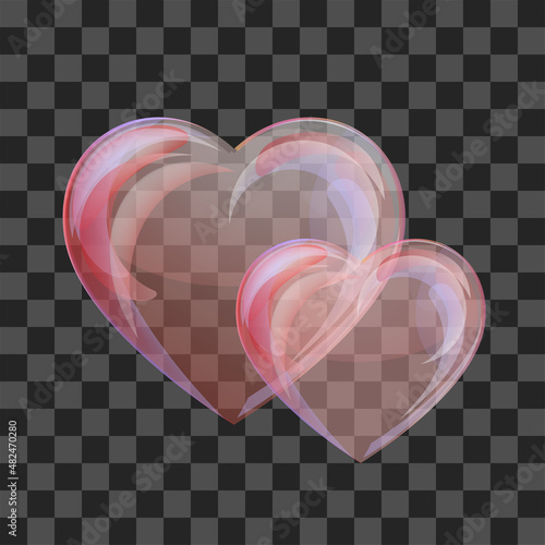 Heart-shaped transparent clean realistic soap water bubble. Vector