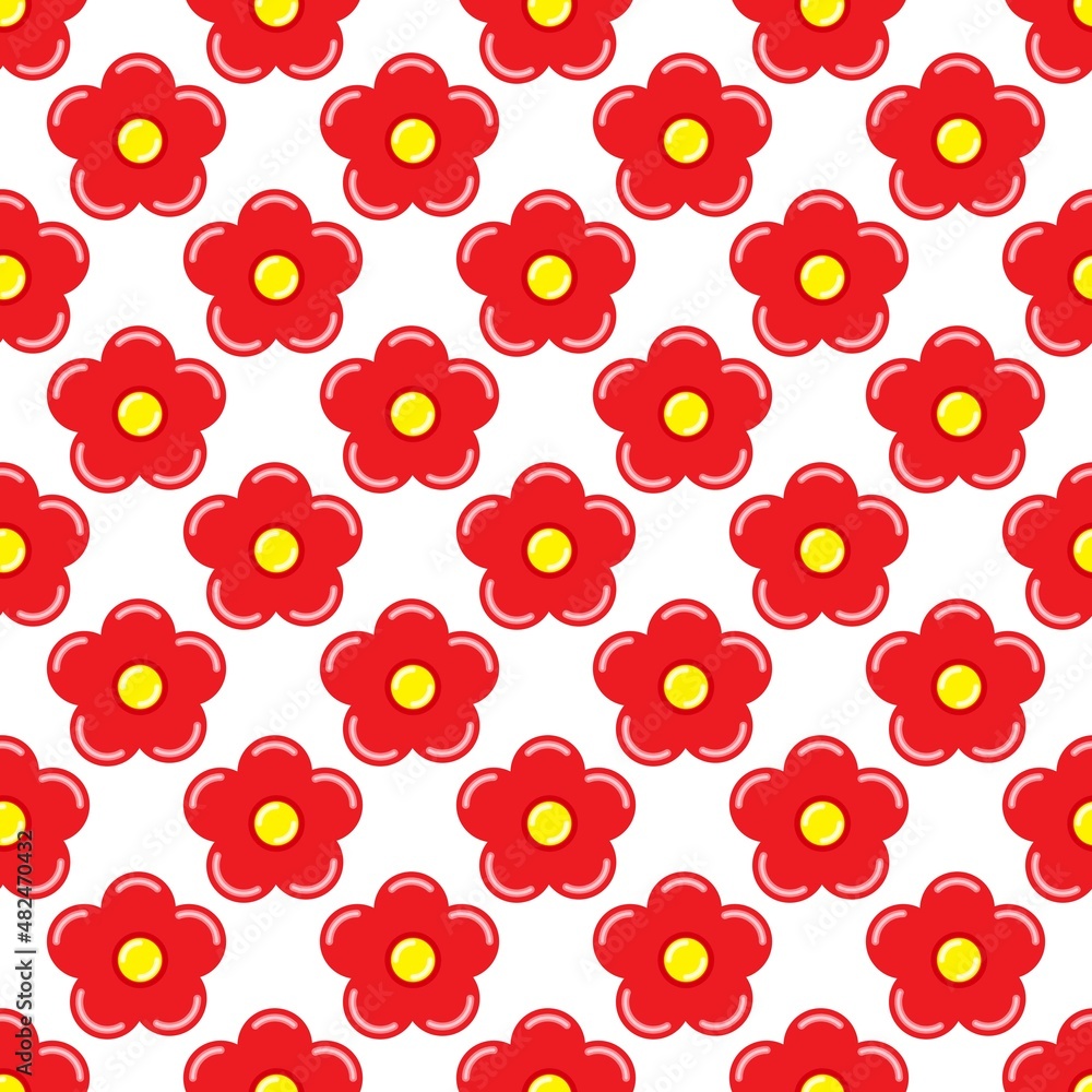 Red flower seamless pattern on the white background. Vector illustration. Wrapping paper. Red flower seamless pattern on the white background. Vector illustration. Wrapping paper.
