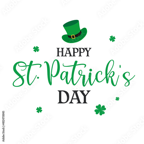 Happy Saint Patrick's day lettering design concept. Handwritten typography vector illustration design. St. Patricks leprechaun`s hat and clover logo template.